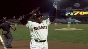 Photo of Barry Bonds with link to article where dan horowitz and Michael Hassen represented steve williams, the man who got barry bonds 700th home run baseball and was then sued for grabbing it. 
